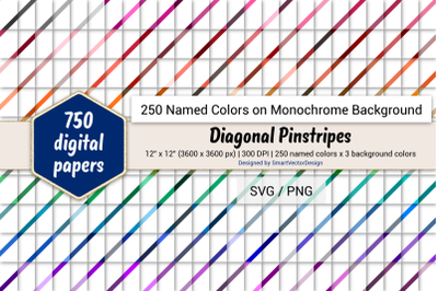 Diagonal Pinstripes Digital Paper - 250 Colors on BG