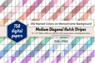 Med Diagonal Hatch Stripes Digital Paper - 250 Colors on BG