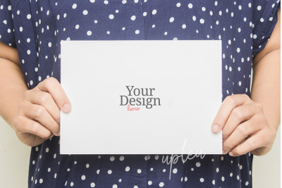 A5 Greeting Card Mockup&2C; Model Handling Business Card Mockup