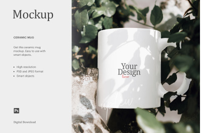 15oz Mug Mockup, Mug Mockup With Natural Tree Leaf