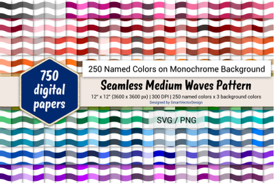 Seamless Medium Waves Digital Paper - 250 Colors on BG