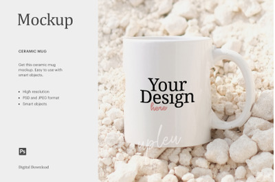 15oz Ceramic Mug Mockup, Mug Mockup With White Gravel Nature