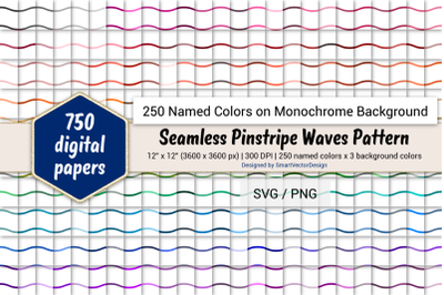 Seamless Pinstripe Waves Digital Paper - 250 Colors on BG