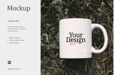 Blank White Mug Mockup&2C; Mug Mockup With Green Grass Wall