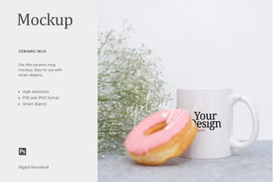 15oz Mug Mockup, White Mug Mockup With Doughtnut