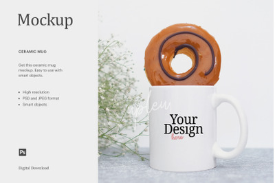 White Mug Mockup&2C; Doughnut On White Mug Mockup