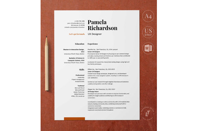 Resume Template, CV Template, One and Two page Resume Design