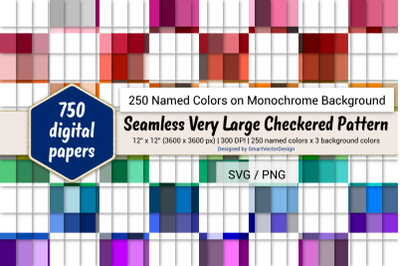 Seamless Very Large Checkered Pattern Paper-250 Colors on BG