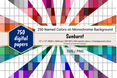 Sunburst Digital Paper - 250 Colors on BG