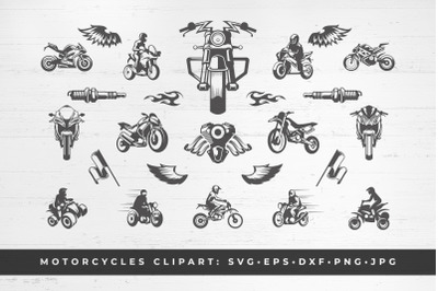 Custom Motorcycles Set Silhouettes and Symbols