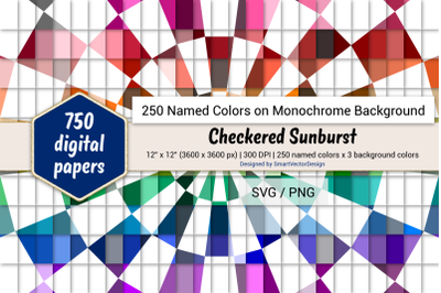 Checkered Sunburst Digital Paper - 250 Colors on BG