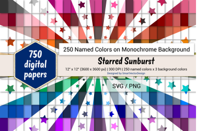 Starred Sunburst Digital Paper - 250 Colors on BG