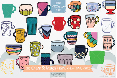 Colored Coffee Cup | Decorated Tea Mugs | Hand Drawn Glass Bowl