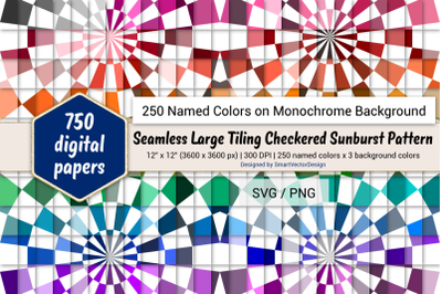 Large Tiling Checkered Sunburst Paper - 250 Colors on BG