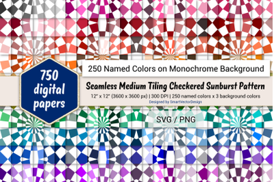 Medium Tiling Checkered Sunburst Paper - 250 Colors on BG