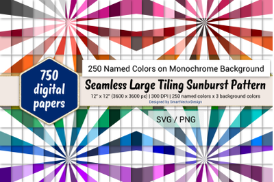 Seamless Large Tiling Sunburst Paper - 250 Colors on BG