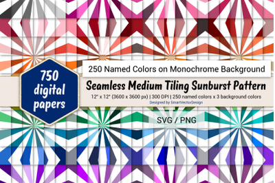 Seamless Medium Tiling Sunburst Paper - 250 Colors on BG