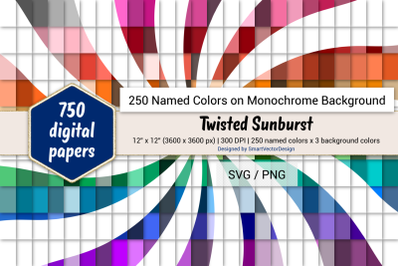 Twisted Sunburst Digital Paper - 250 Colors on BG