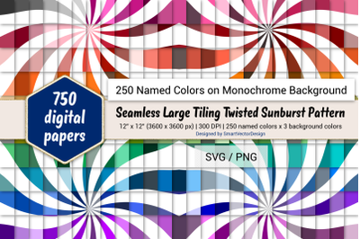 Seamless Large Tiling Twisted Sunburst - 250 Colors on BG