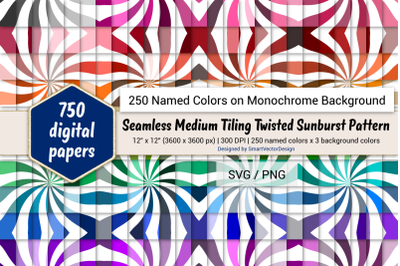 Seamless Medium Tiling Twisted Sunburst - 250 Colors on BG