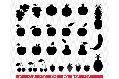 SVG Fruits, Black silhouettes pattern digital clipart