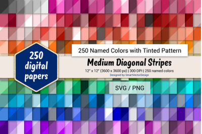 Medium Diagonal Stripes Digital Paper - 250 Colors Tinted