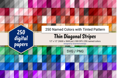 Thin Diagonal Stripes Digital Paper - 250 Colors Tinted