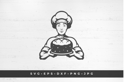 Man baker chef  with pie silhouette vector illustration