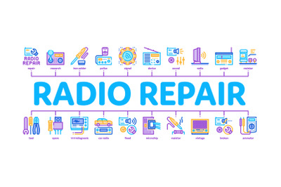 Radio Repair Service Minimal Infographic Banner Vector