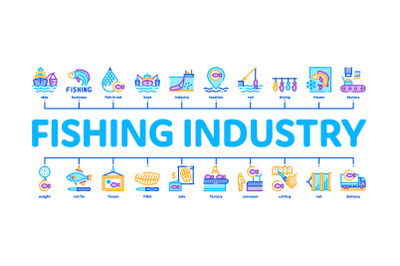 Fishing Industry Business Process Minimal Infographic Banner Vector