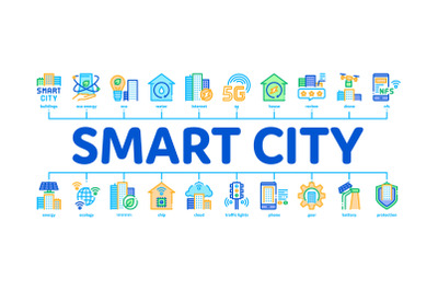 Smart City Technology Minimal Infographic Banner Vector