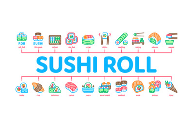 Sushi Roll Asian Dish Minimal Infographic Banner Vector