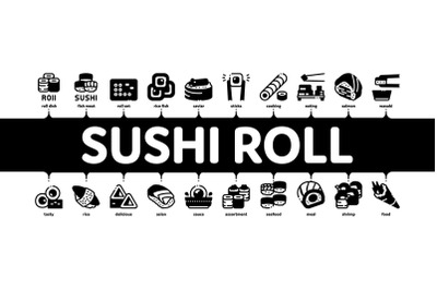 Sushi Roll Asian Dish Minimal Infographic Banner Vector