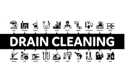 Drain Cleaning Service Minimal Infographic Banner Vector