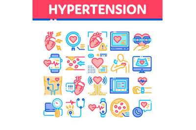 Hypertension Disease Collection Icons Set Vector