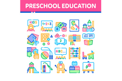 Preschool Education Collection Icons Set Vector