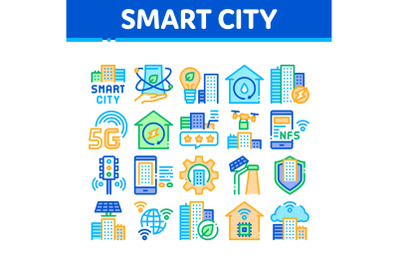 Smart City Technology Collection Icons Set Vector