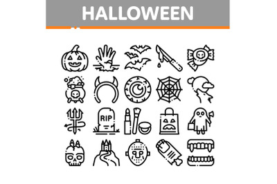 Halloween Celebration Collection Icons Set Vector