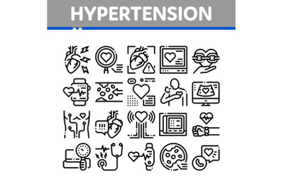 Hypertension Disease Collection Icons Set Vector