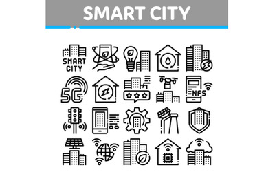 Smart City Technology Collection Icons Set Vector