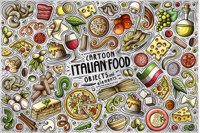 Italian Food Cartoon Objects Set