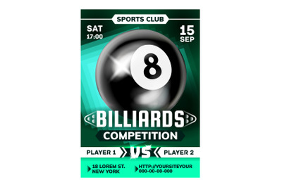 Billiard Sport Game In Bar Advertise Poster Vector