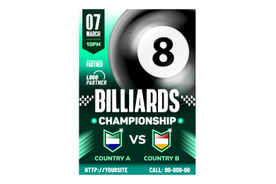 Billiard Professional Sport Event Banner Vector