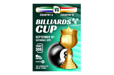 Billiard Pyramid Champion Cup Flyer Banner Vector