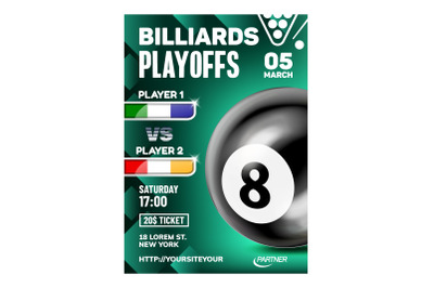 Billiards Hit And Aiming Ball Game Poster Vector