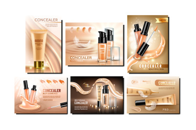 Concealer Cream Promotional Banners Set Vector