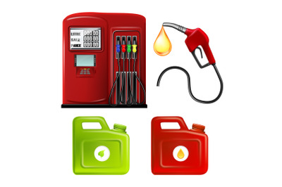 Gas Station Hosepipe And Canisters Set Vector