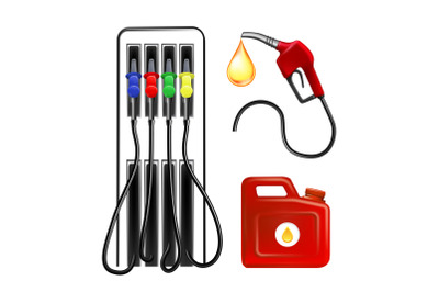 Gas Station Tool, Hosepipe And Canister Set Vector