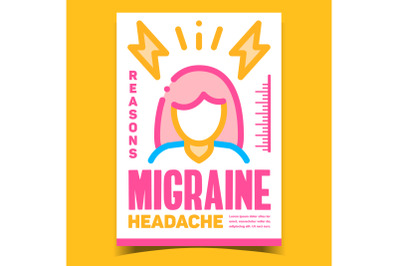 Migraine Headache Creative Advertise Banner Vector