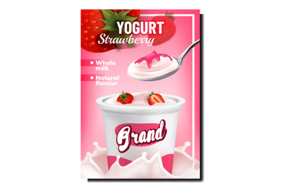 Strawberry Yogurt Food Promotional Poster Vector